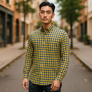 J Crew Flex Washed Yellow & Blue Gingham Checked Slim Fit Button-Down Shirt XL